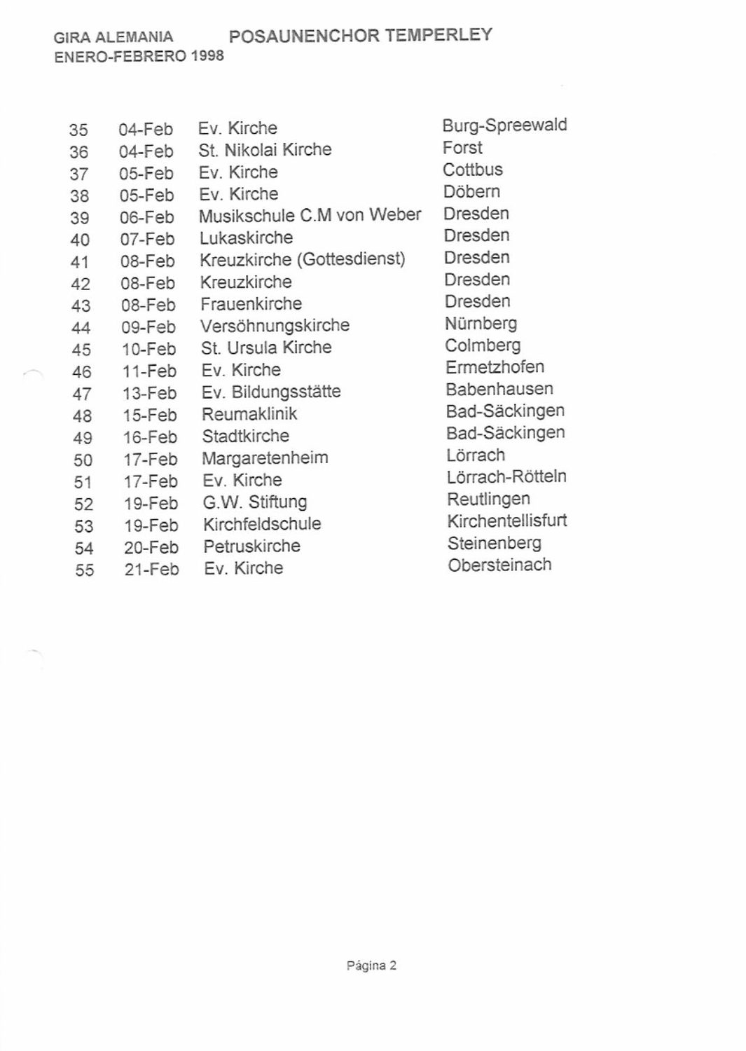 La lista oficial de conciertos, página 2 (35–55).
