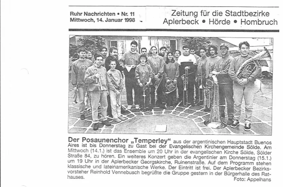 Ruhr Nachrichten, 14/1: los conciertos de la Kirche Sölde (14/1) y de la Georgskirche de Aplerbeck (15/1), con entrada libre (foto: Appelhans).