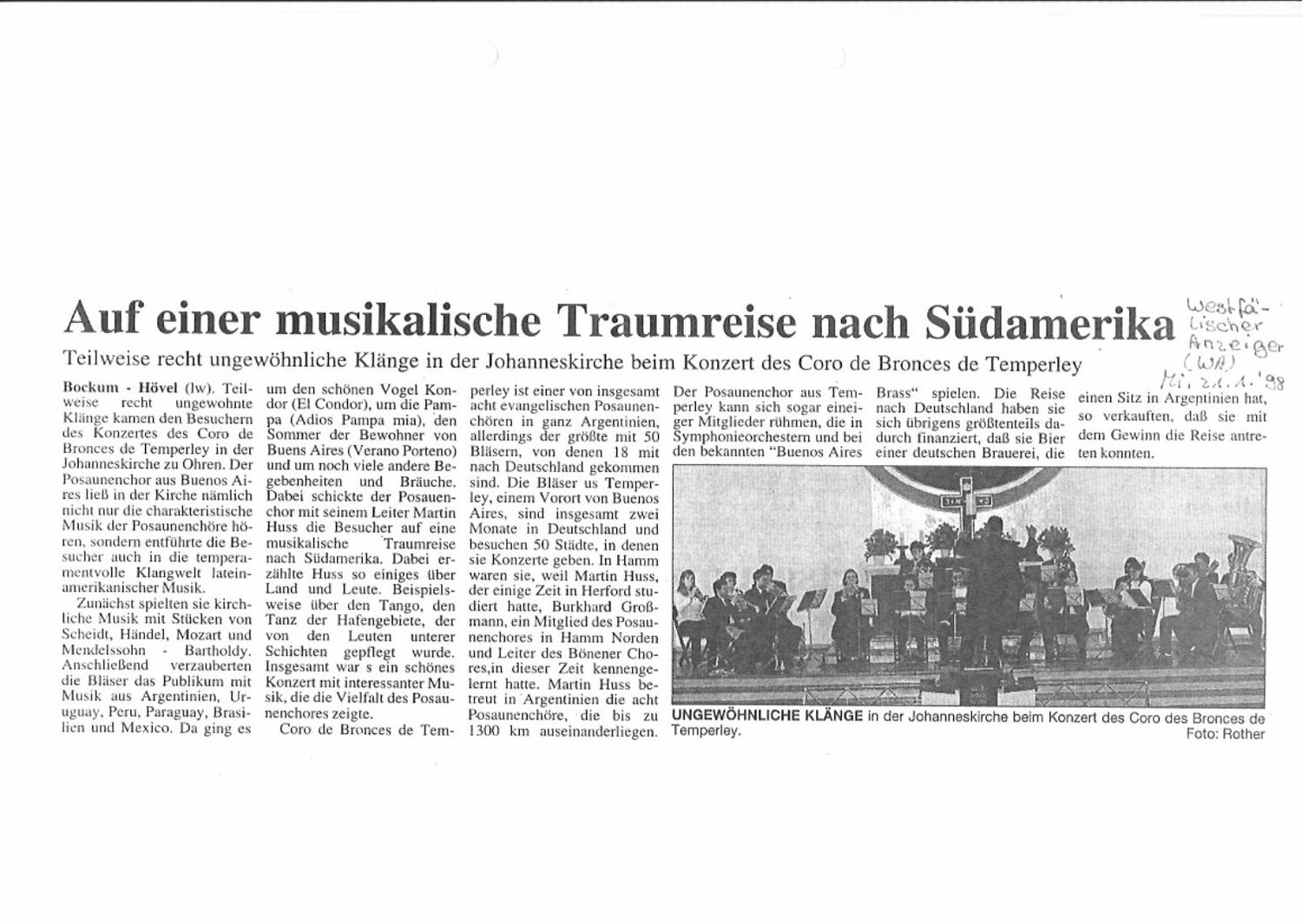 Westfälischer Anzeiger, 21/1: «Auf einer musikalischen Traumreise nach Südamerika»