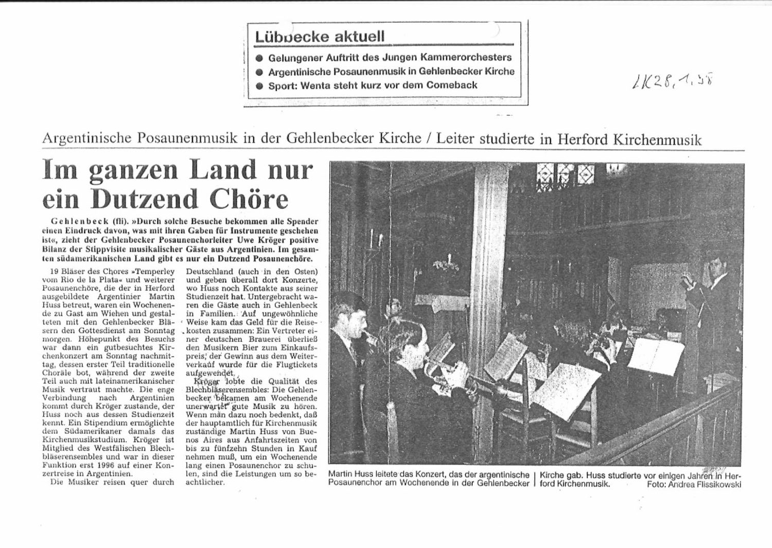 Lübbecke aktuell, 28/1: «Im ganzen Land nur ein Dutzend Chöre»