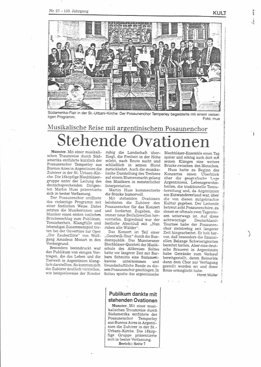 Munster: «Stehende Ovationen», por Horst Müller