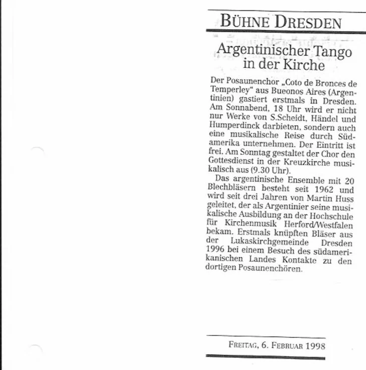 Bühne Dresden, 6/2: «Argentinischer Tango in der Kirche»