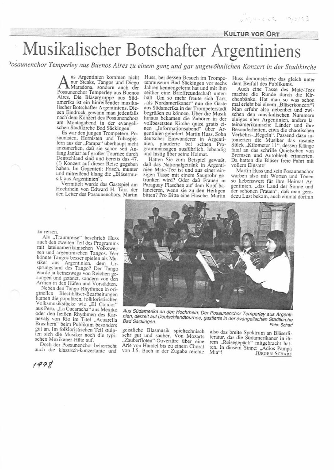 Südkurier, 19/2: «Musikalischer Botschafter Argentiniens», por Jürgen Scharf