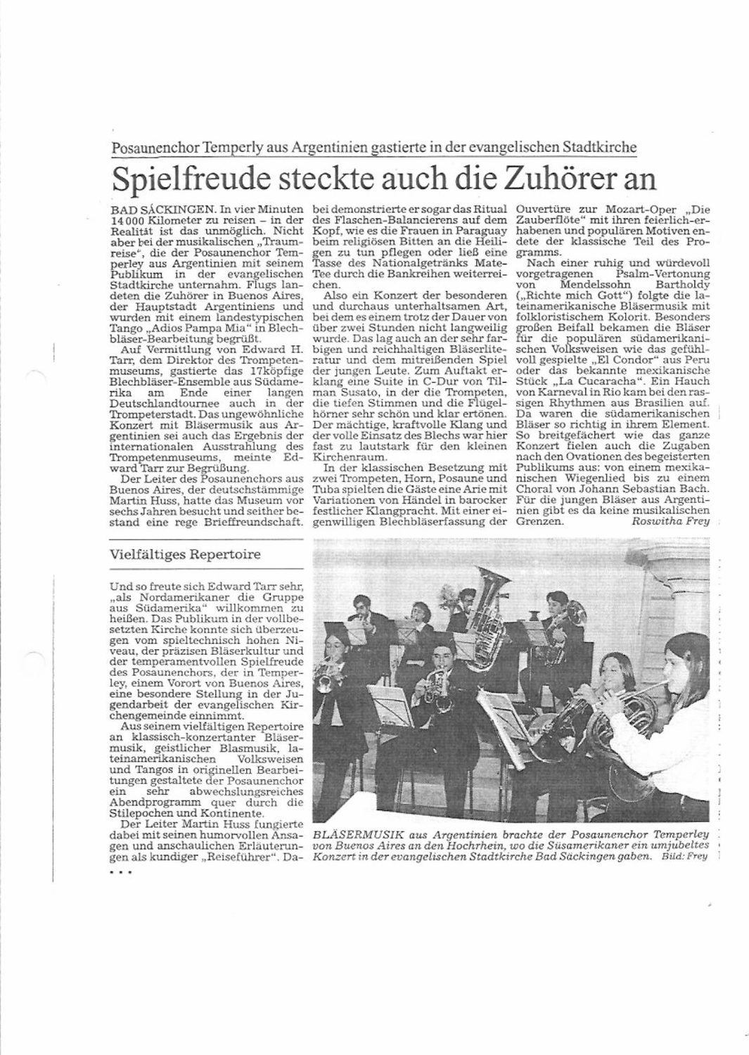 Badische Zeitung: «Spielfreude steckte auch die Zuhörer an», por Roswitha Frey