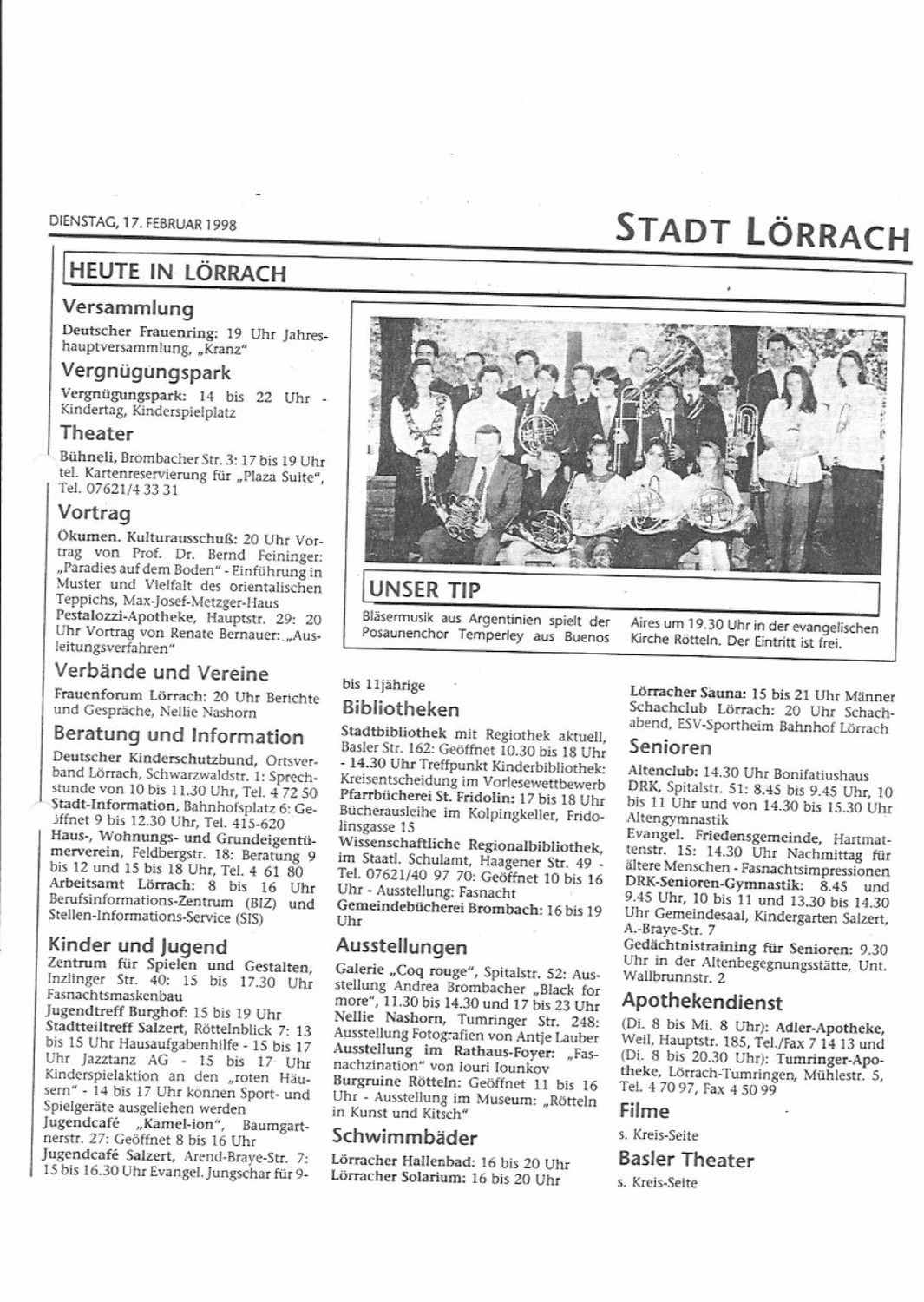 Stadt Lörrach, 17/2: «Unser Tip»