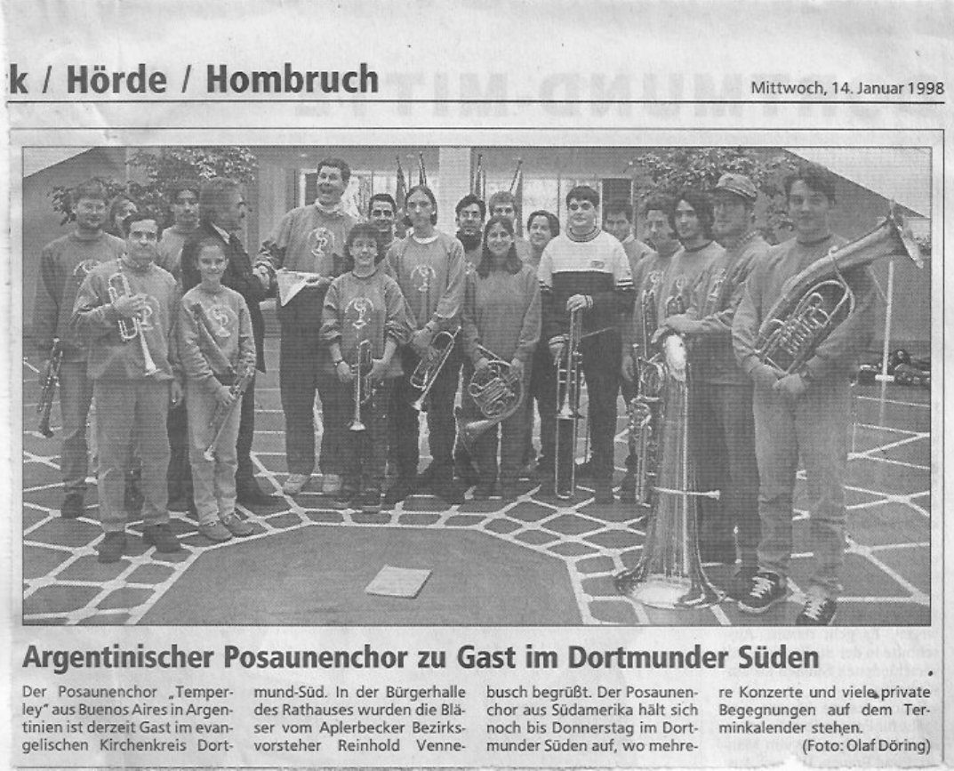 Diario de Dortmund, 14/1: «Argentinischer Posaunenchor zu Gast im Dortmunder Süden»
