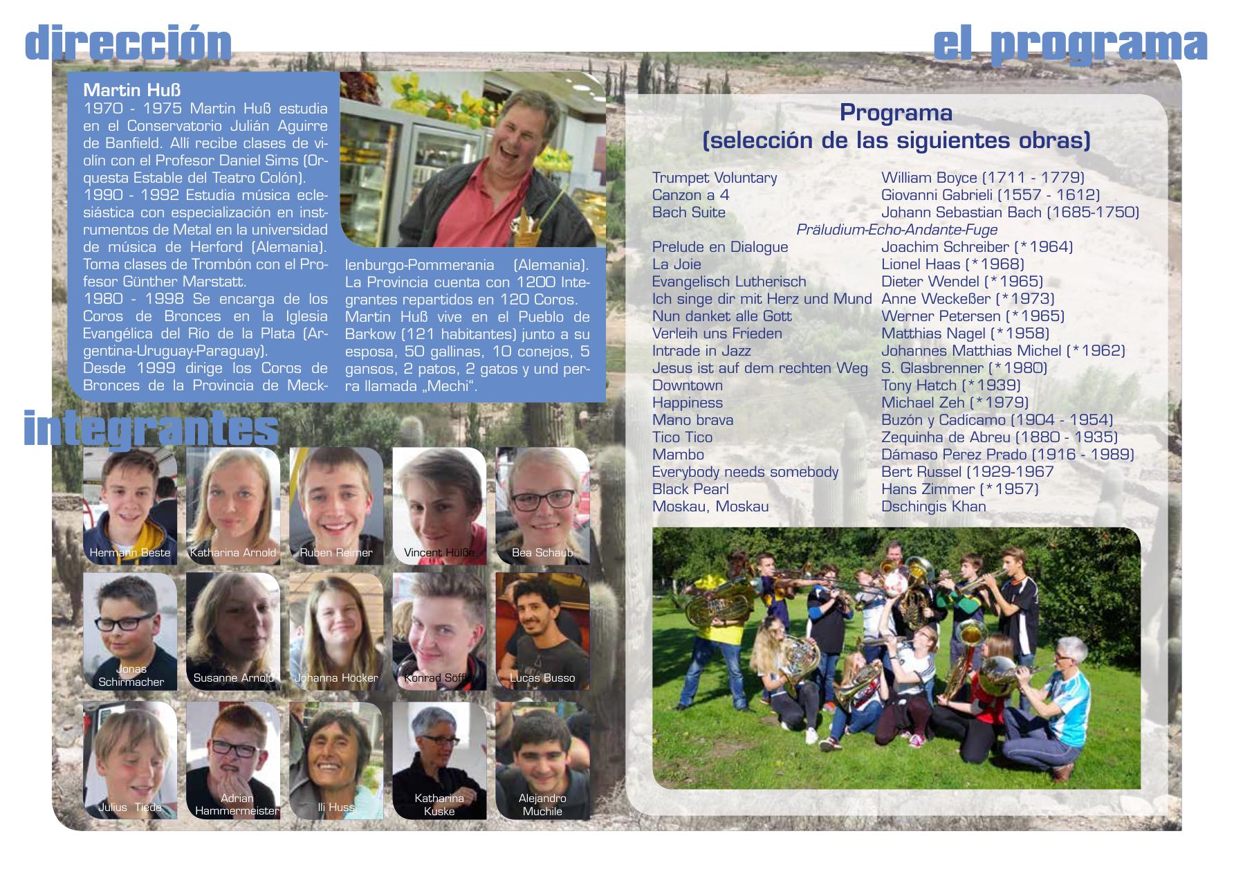 Cara 2 del flyer de la gira 2017, con el programa de obras y la biografía de Martin Huss