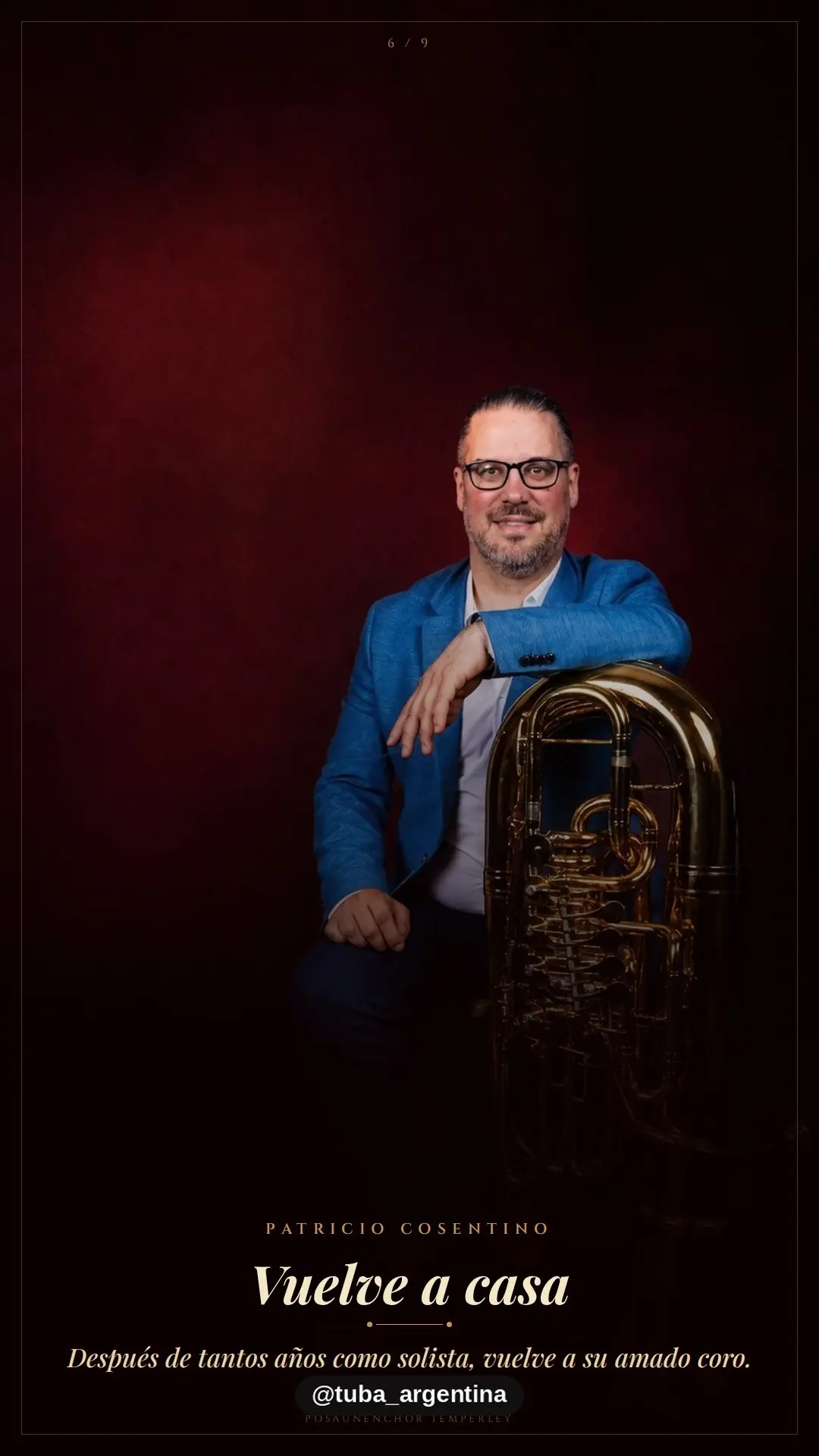 Vuelve a casa: Patricio Cosentino sentado junto a su tuba